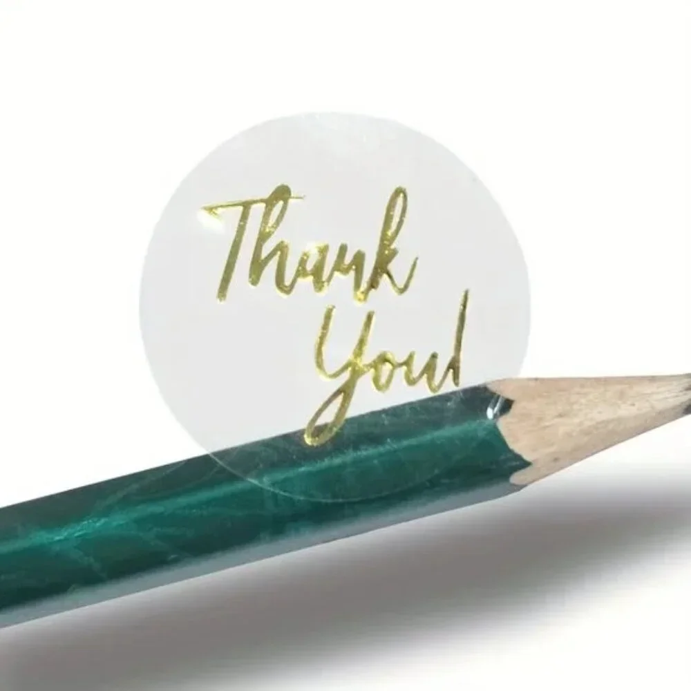 100 Gold Transparent Thank You Stickers 1” Round Labels